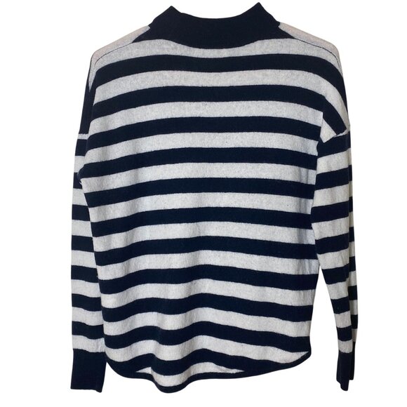 Madewell S Navy White Stripe Mock Neck Sweater Wool Alpaca Blend Preppy - Picture 3 of 9
